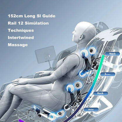 Ganzkörper-Zero-Gravity-Massagesessel mit Rücken-, Taillen-, Hüft-, Bein- und Fußmassage, 10 Rollen, Heizung, LCD-Touchscreen