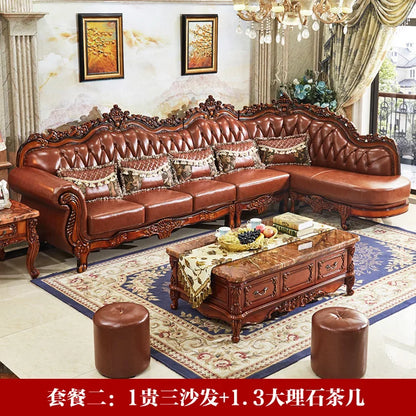 European leather corner high-end left and right concubines American solid wood  living room L-shaped combination sofa