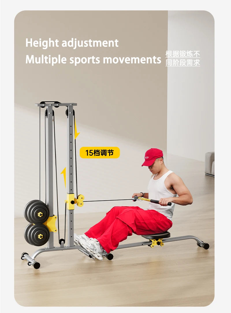 Home Gym LAT Pull Down Machine with High & Low Pulleys Fitness Rowing Machine100KG with LAT and Low Row Bars for Muscle Training