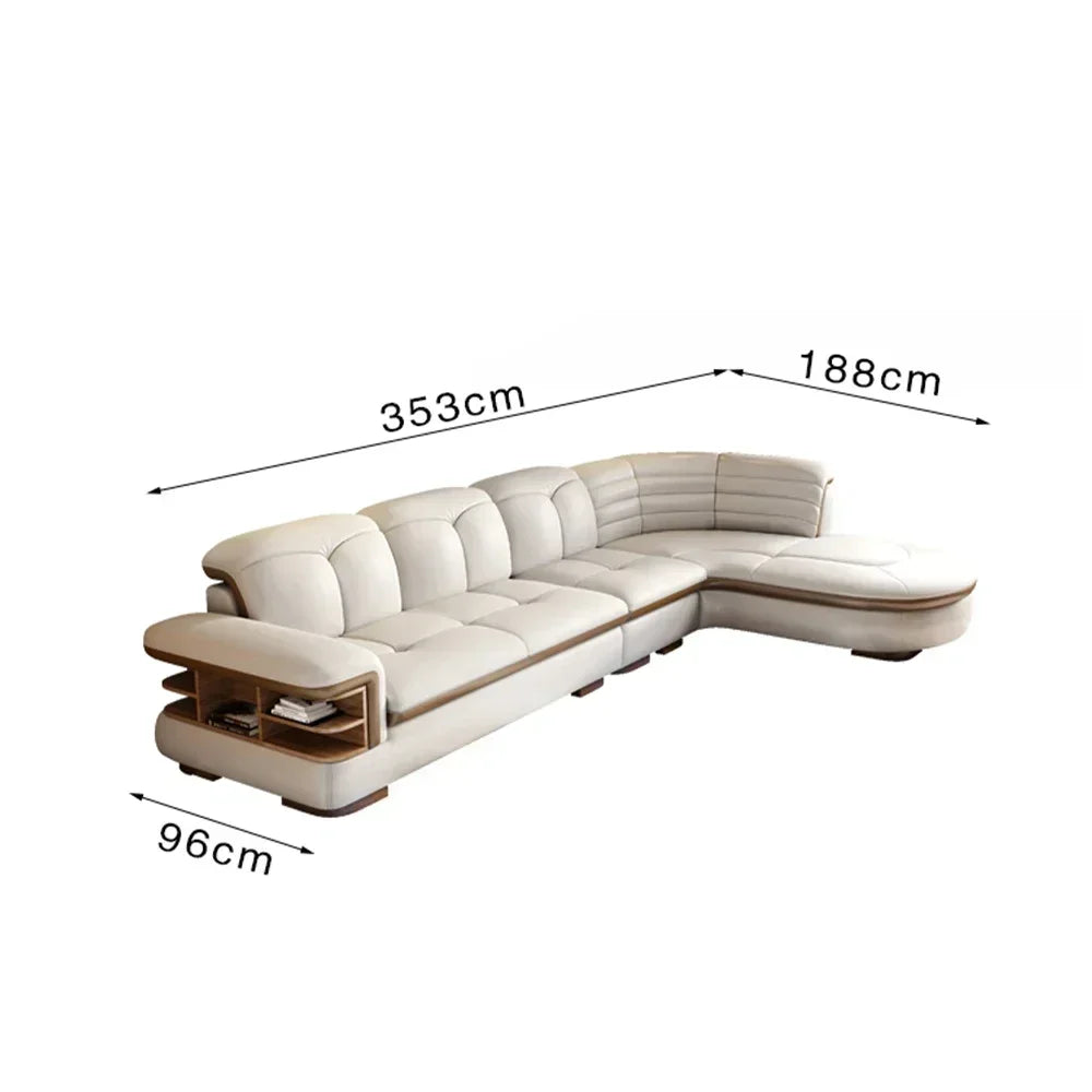 Luxuriöse L-förmige Sektionssofas aus echtem Leder mit USB- und Bluetooth-Lautsprecher – MINGDIBAO Wohnzimmer Italienische Ledersofas