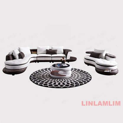 Modernes Luxus-Sofa-Set aus echtem Leder mit Lautsprecher und USB, U-förmiges Wohnzimmersofa mit Ablageregalen