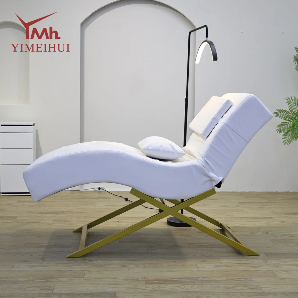 Luxury modern design white curved velvet facial bed spa massage lash bed for beauty salon