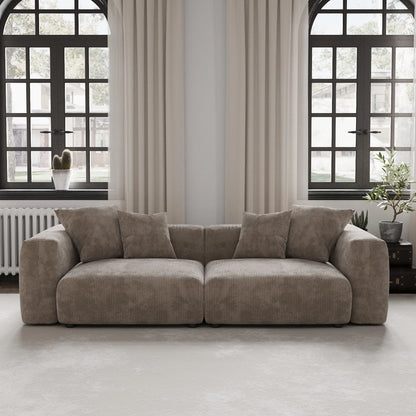Modernes Cord-Sofa mit 4 Kissen, 102" L-förmiges Sofa mit Chaiselongue und Ottoman, Hartholzrahmen-Sofa für das Wohnzimmer