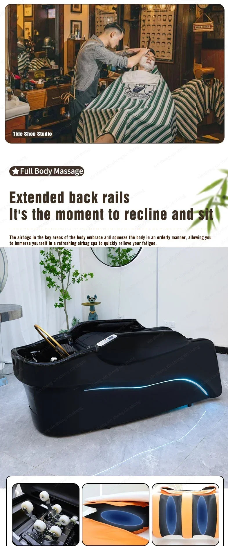 2025 Modernes Design Japanischer Shampoo-Stuhl und Massagebett mit Keramikspüle und -becken für Friseursalons