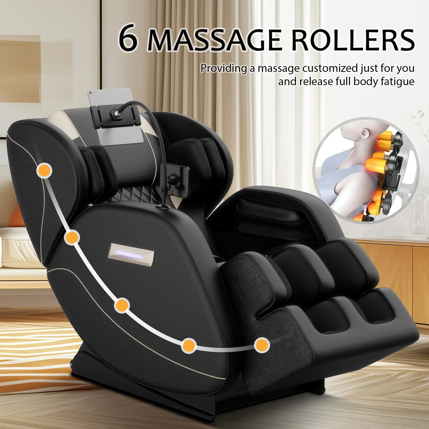 Zero-Gravity-Ganzkörpermassagesessel mit Heizung, Airbags, Fußroller und Touchscreen – bis zu 81 kg Tragkraft