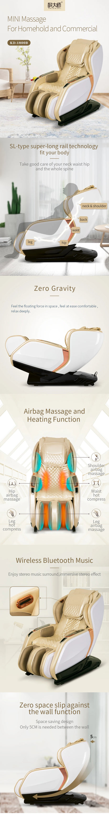 SL-Schiene Heizkompresse 2D Smart Massagesessel Ganzkörper-Kneten Shiatsu-Klopfen Heizen