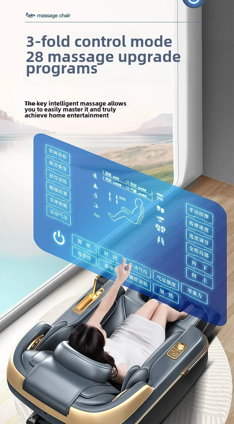 Ganzkörper-Zero-Gravity-Massagesessel mit Rücken-, Taillen-, Hüft-, Bein- und Fußmassage, 10 Rollen, Heizung, LCD-Touchscreen