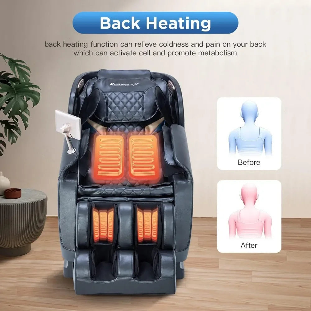 Nordisch-minimalistischer schwarzer Shiatsu-Ganzkörpermassagesessel mit Luftsystem und Schwerkraft, Bluetooth-Lautsprecher und Wermuttherapie