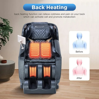 Nordisch-minimalistischer schwarzer Shiatsu-Ganzkörpermassagesessel mit Luftsystem und Schwerkraft, Bluetooth-Lautsprecher und Wermuttherapie