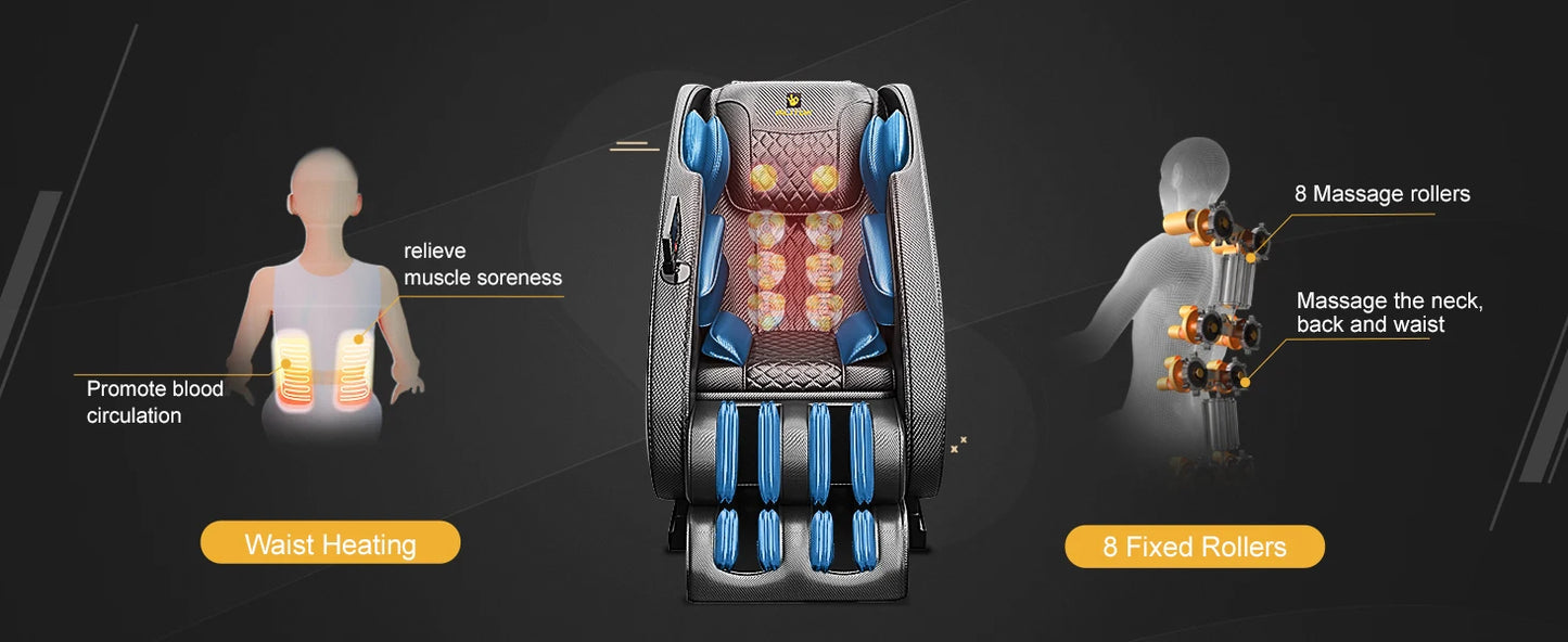 Massagesessel mit Zero-Gravity-Funktion, Ganzkörper-Massagesessel mit Heizung, Bluetooth-Lautsprecher, Airbags, Fußroller