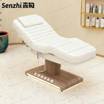 Luxuriöses elektrisches Schönheitsbett mit goldenem Sockel, Leder-Massagebett, Salon-Gesichts-Wimpernliege mit Beleuchtung
