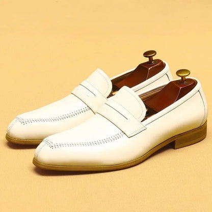 British Trend Men’s Dress Shoes – Luxury White Leather Loafers for Weddings & Business