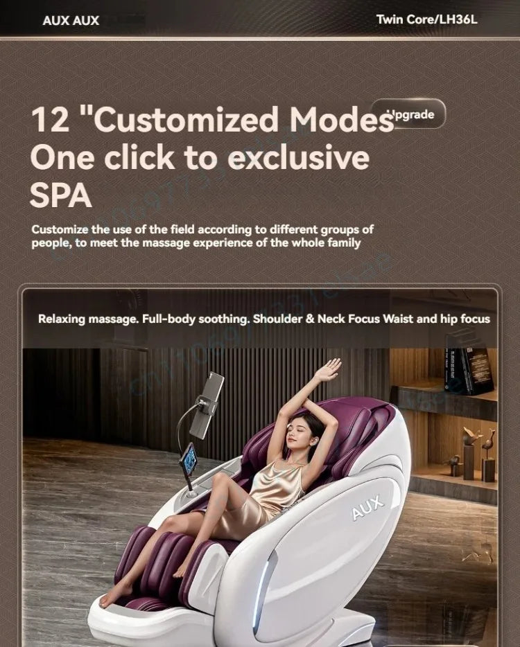 Fauteuil de massage intelligent 4D+4D, massage complet du corps, zéro gravité, fauteuil inclinable électrique Shiatsu avec rouleaux pour les pieds, scan corporel, chauffage