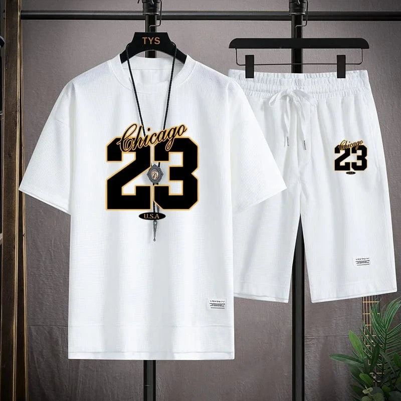Men's Summer Korean Fashion Sportswear Set – Printed T-Shirt