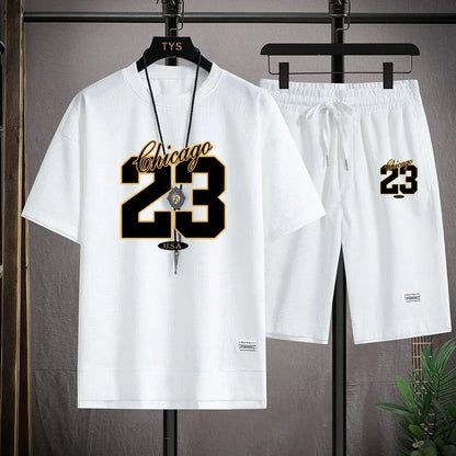 Men's Summer Korean Fashion Sportswear Set – Printed T-Shirt