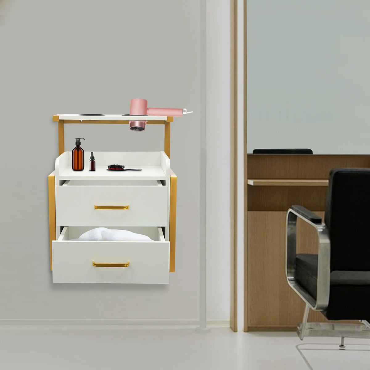 Multifunktionale Salonwagen Wandmontierter Friseurschrank Friseursalon Spezial Dauerwellen-Färbemittel-Ablageregal Möbel
