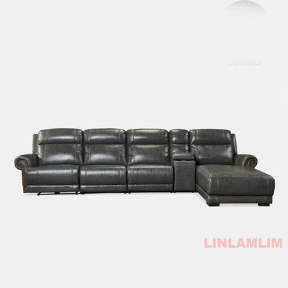 MINGDIBAO Luxuriöses Sofa-Set aus echtem Leder mit elektrischer Relaxfunktion, L-förmige elektrische Relax-Couch mit Nagelverzierung, Heimkinositz
