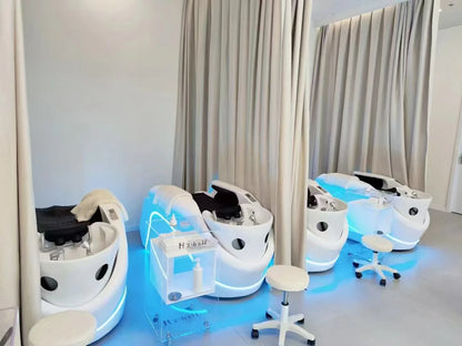 Luxuriöses automatisches Massage-Shampoo-Bett mit ergonomischem Design, LED-Lichtleiste, ideal zum Haarewaschen und Entspannen im Salon