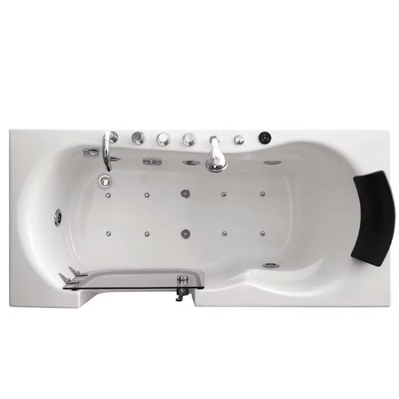 Indoor Walk in Bathtub Whirlpool Massage SPA Bathroom Soaking Jets Bath Tub Square with Glass Door Shower Faucet