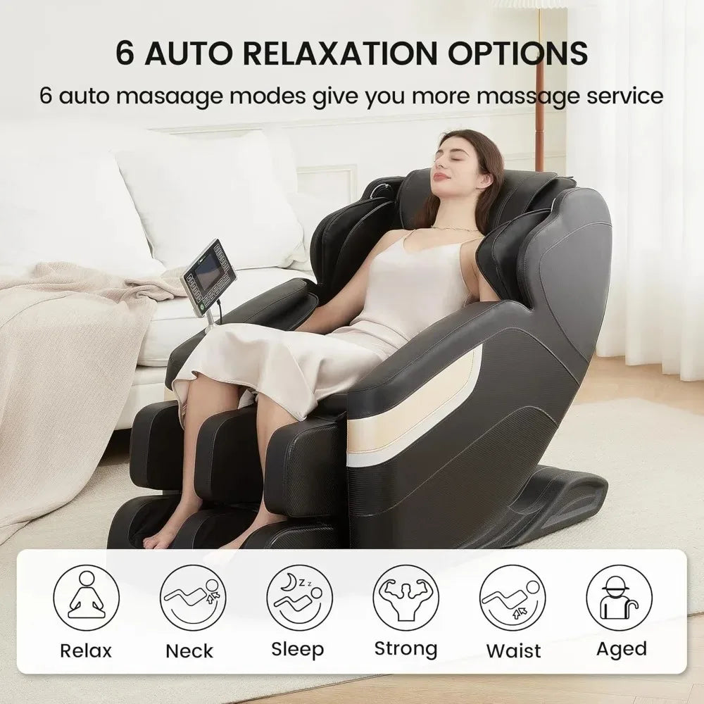 Massagesessel, Ganzkörper-Zero-Gravity-Massagesessel, mit Automatikprogrammen, Taillenheizung, LCD, Bluetooth, Fußmassage & Bodyscan