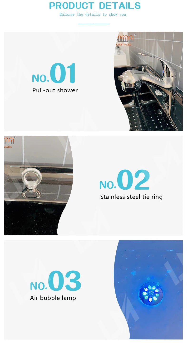 Modern Freestanding Ozone Massage Spa Bathtub with Shower Head for Pet Grooming & Cleansing Bath Whirlpool for Bathroom