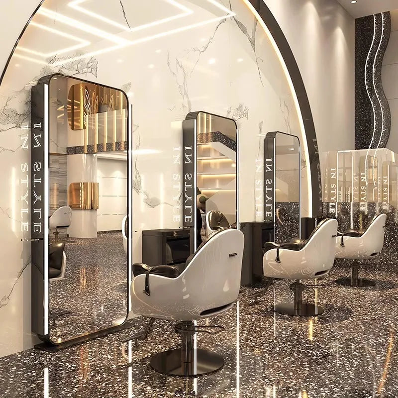 Barber shop mirror hair salon special hair salon mirror table single and double sided perm and dyeing trendy  with lamp floor