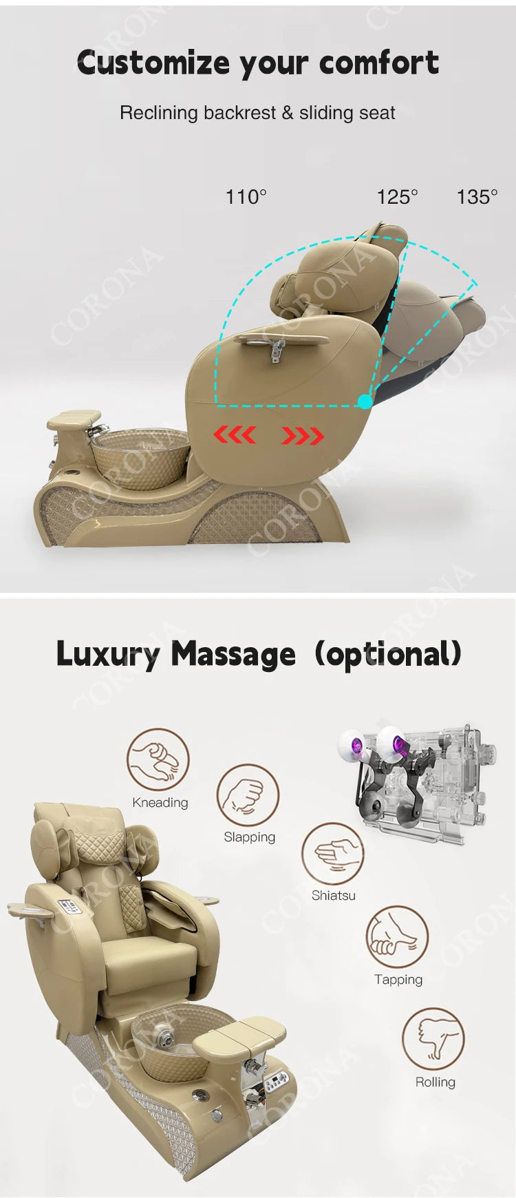 Professional No Plumbing Luxury Foot Spa Pedicure Chair With Massage