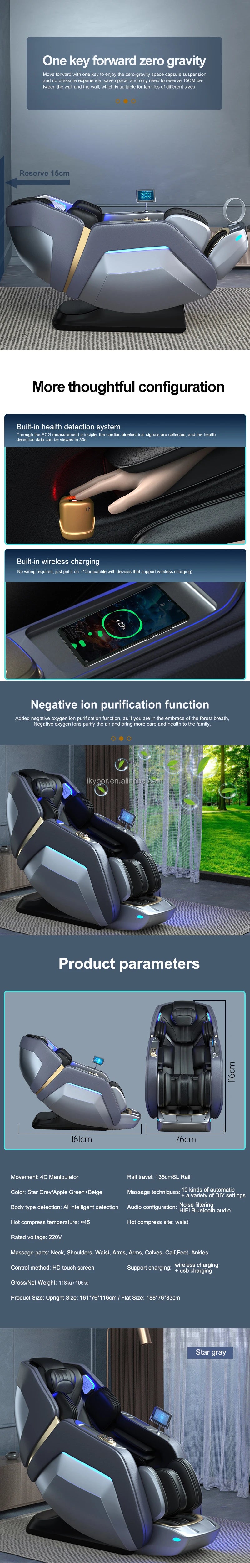 OEM Modernes Shiatsu-Massagegerät, Durchblutung, SL-Schiene, Ganzkörper-Luxus-4D-AI-Schwerelosigkeits-Massagesessel