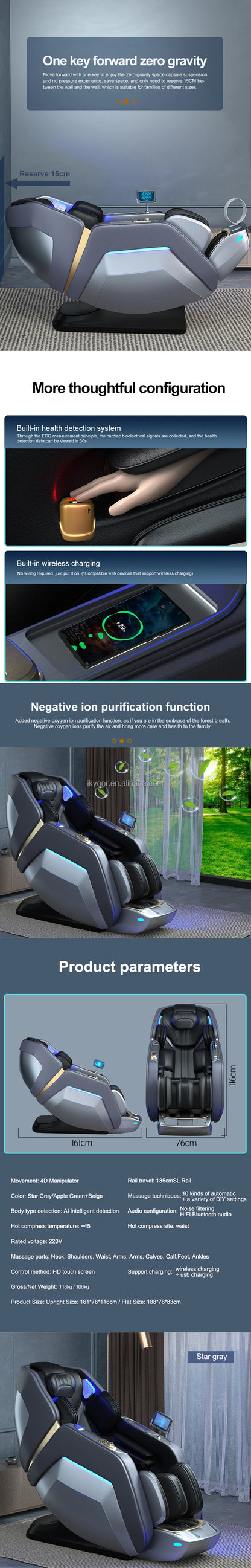 OEM Modernes Shiatsu-Massagegerät, Durchblutung, SL-Schiene, Ganzkörper-Luxus-4D-AI-Schwerelosigkeits-Massagesessel