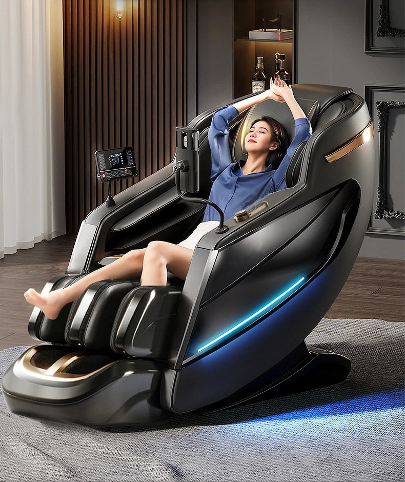 4D Mechanismus Massagesessel Tiefe Thai-Dehnung LCD Touchscreen Wadenrolle Airbag Kompression Kneten Schwerelosigkeit Entspannung