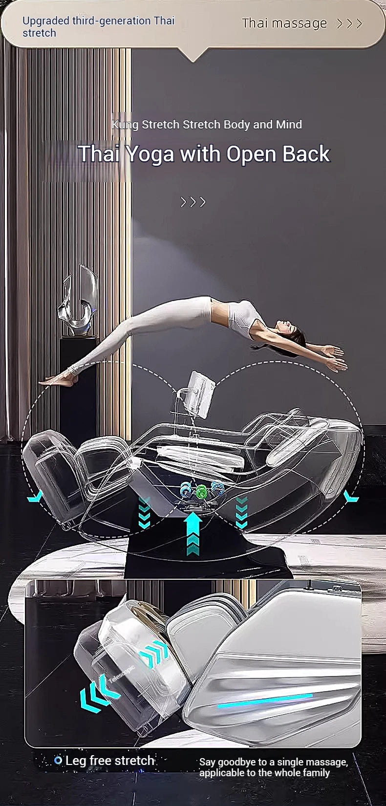 2025 4D-Massagesessel Shiatsu-Massage Ganzkörpermassagesessel Schwerelosigkeit, ausziehbare Fußstütze, SL Track Heizung Airbags, Heizung