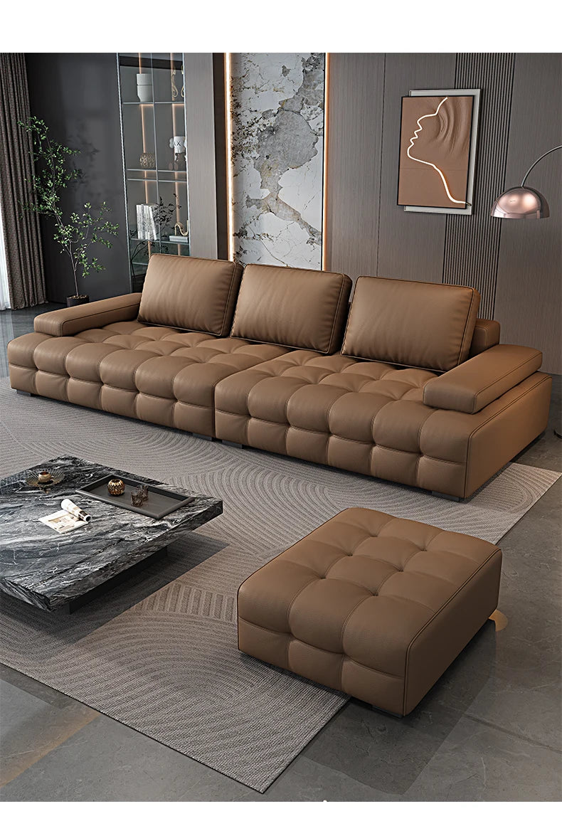 Modern Minimalistisches neues Leder Wohnzimmer Lawrence Italienisches leichtes Luxus gerades L-förmiges modulares Faules Weiches Tatami Lounge Sofa