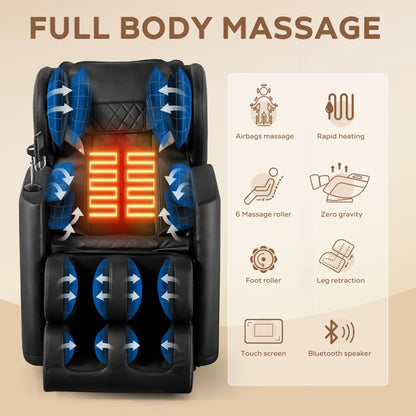 Massagesessel mit Zero-Gravity-Funktion, Massagesessel mit Heizung, Airbags, Fußrollen, Bluetooth-Lautsprecher