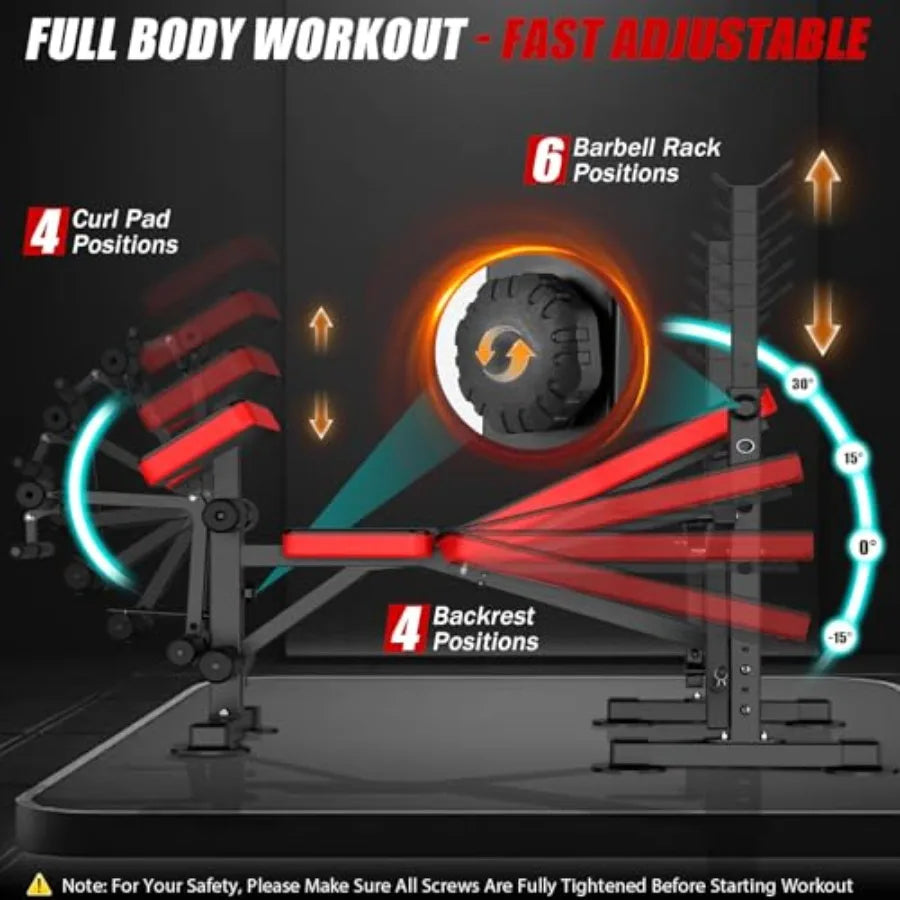 6-in-1 verstellbare Hantelbank mit Beinstreckung und Beinbeugung für das Heim-Fitnessstudio Krafttraining Faltbares multifunktionales Workout