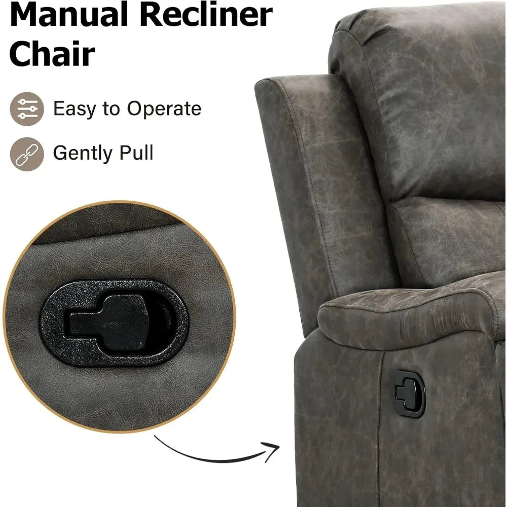 Leather Recliner Chair, Classic and Traditional Manual Recliner Chair with Overstuffed Arms and Back, Manual Single Sofa with Pa