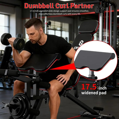 Faltbare Hantelbank für das Home-Gym mit verlängerter Kopfstütze, trägt bis zu 360 kg, ideal für Bankdrücken und Ganzkörpertraining