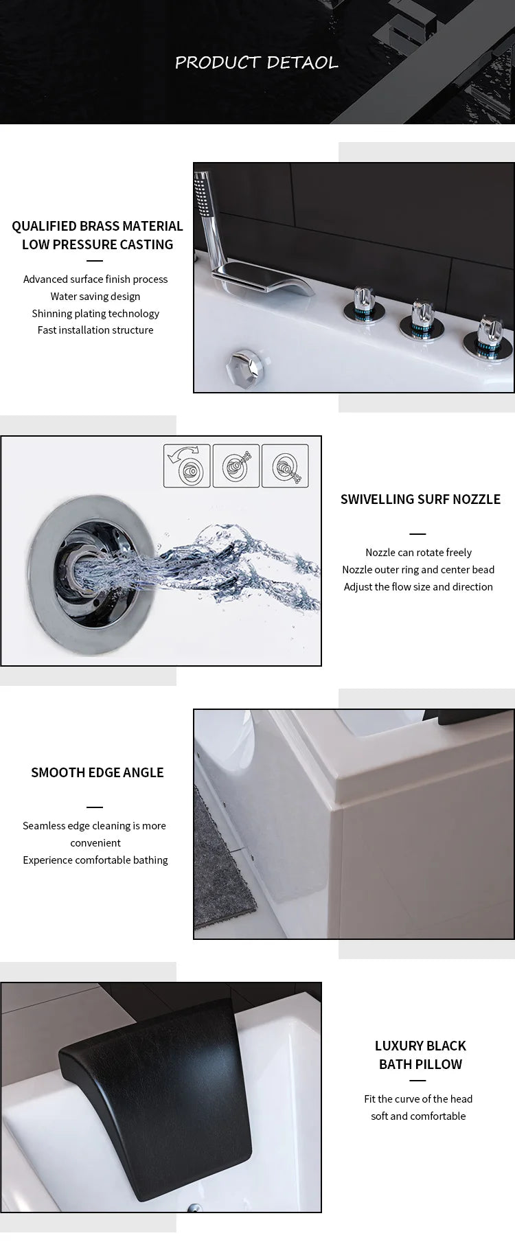 Modern White Acrylic Rectangle Shaped 2-Person Massage Whirlpool Spa Hot Tub Freestanding Drainer for Bathroom Shower Villas