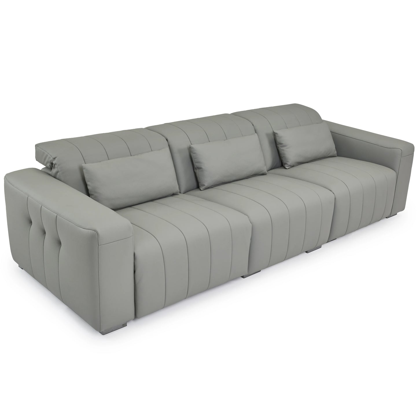 Dark Grey Genuine Leather Sectional Couches Luxury Electric Reclining Living Room Sofa