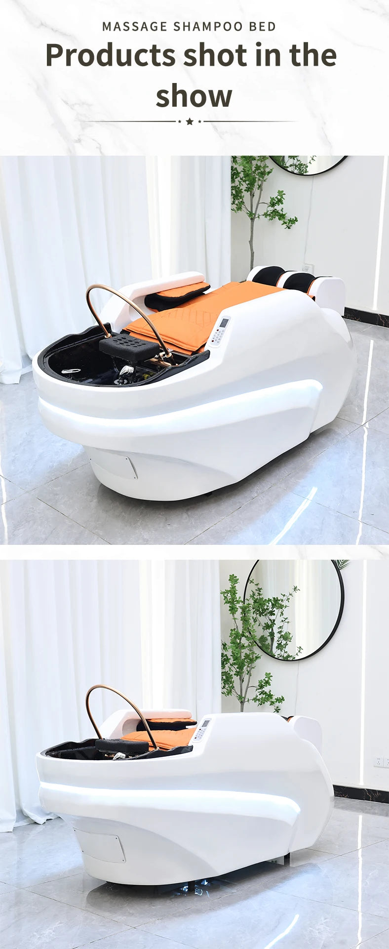 Custom luxury salon wash basin 4d full body electric massage spa beds wide shampoo bed