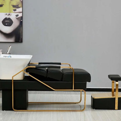Popular Flush Bed Barber Shop Semi-Reclining Deep Ceramic Basin Hair Salon Massage