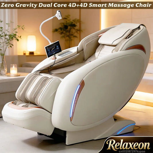 Fauteuil de massage intelligent 4D+4D, massage complet du corps, zéro gravité, fauteuil inclinable électrique Shiatsu avec rouleaux pour les pieds, scan corporel, chauffage