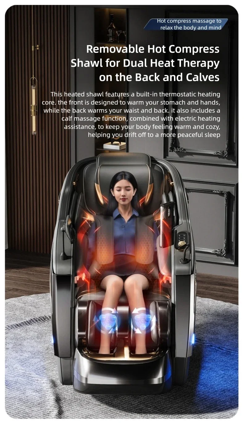 4D Mechanismus Massagesessel Tiefe Thai-Dehnung LCD Touchscreen Wadenrolle Airbag Kompression Kneten Schwerelosigkeit Entspannung