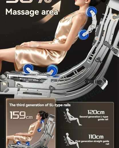 Fauteuil de massage intelligent 4D+4D, massage complet du corps, zéro gravité, fauteuil inclinable électrique Shiatsu avec rouleaux pour les pieds, scan corporel, chauffage