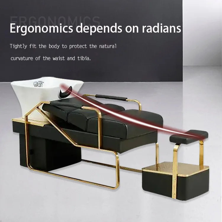 Popular Flush Bed Barber Shop Semi-Reclining Deep Ceramic Basin Hair Salon Massage