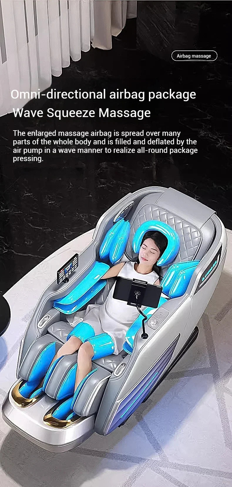 2025 4D-Massagesessel Shiatsu-Massage Ganzkörpermassagesessel Schwerelosigkeit, ausziehbare Fußstütze, SL Track Heizung Airbags, Heizung