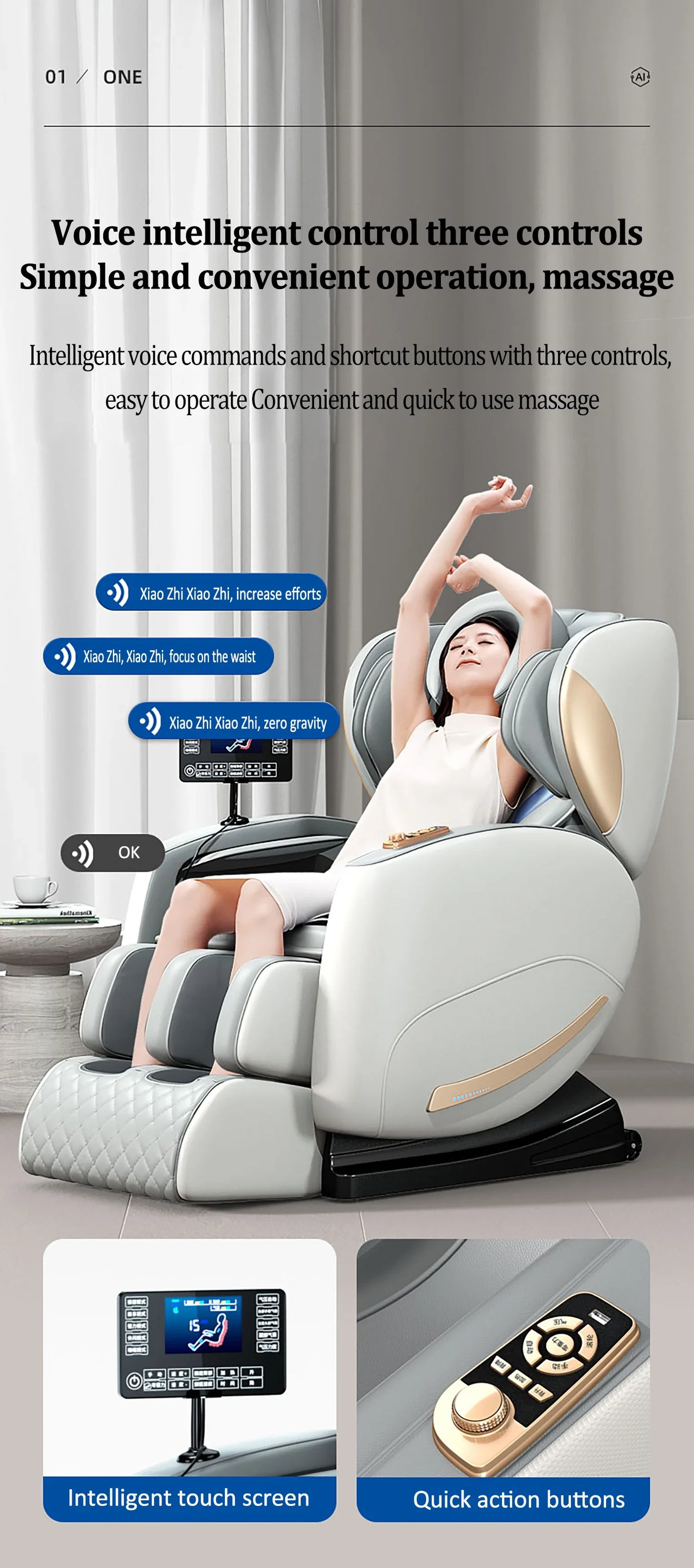 Luxus-Elektro-Freizeit-Massagesessel Zero Gravity Intelligent Ganzkörper-Multifunktions-Bluetooth-Musik-U-förmiges Kissen+Kurzbefehl