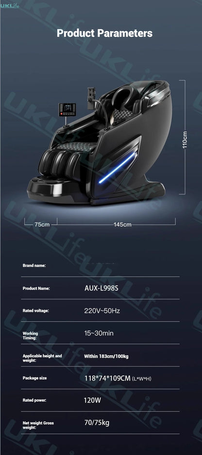 2025 Upgrade 6D Jade-Rollen-Massagesessel mit KI-Sprachsteuerung, automatischem Körperscan, Thai-Stretching & Handyhalter – Schwerelosigkeit F