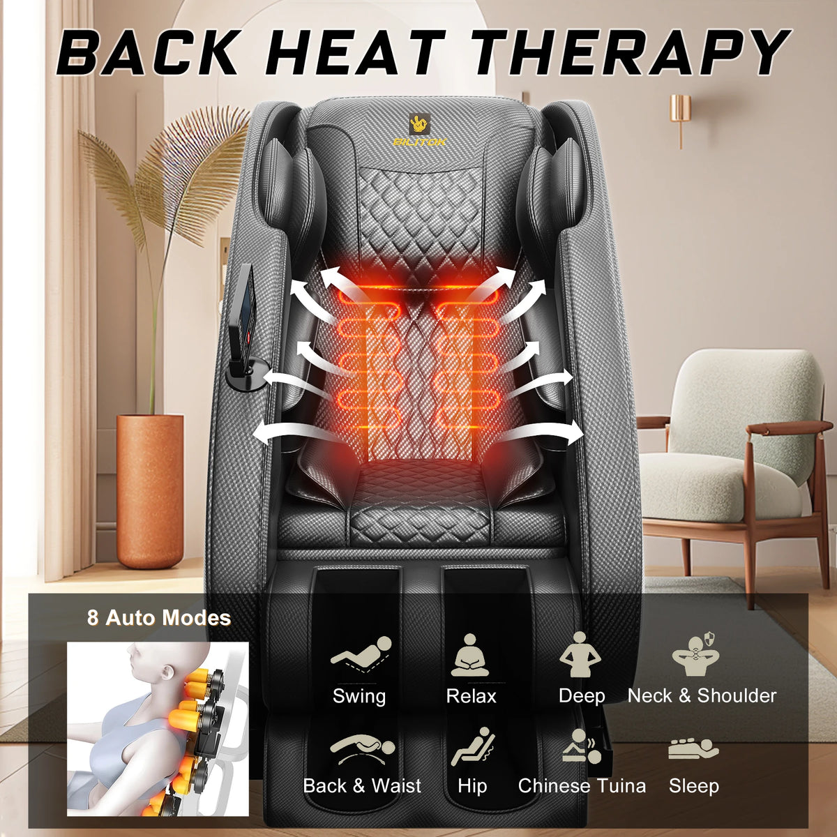 Massagesessel mit Zero-Gravity-Funktion, Ganzkörper-Massagesessel mit Heizung, Bluetooth-Lautsprecher, Airbags, Fußroller