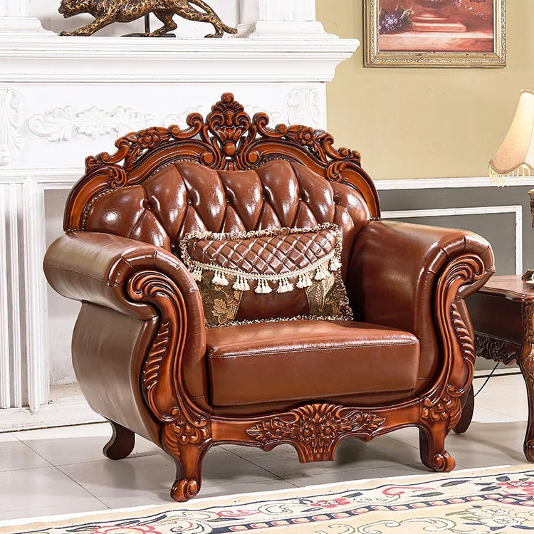 European leather corner high-end left and right concubines American solid wood  living room L-shaped combination sofa