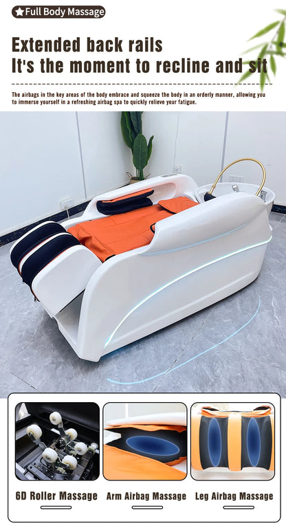 White color Water Circulation Electric Massage barbershop Shampoo Bed for Hair Wash